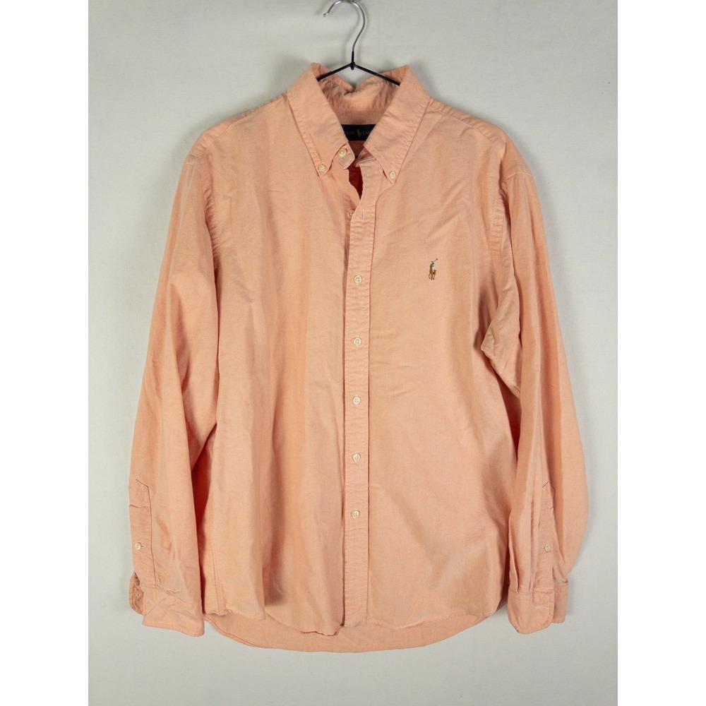 Ralph Lauren Button Down Shirt Mens L Peach Oxford Pony Embroidered Preppy Old M